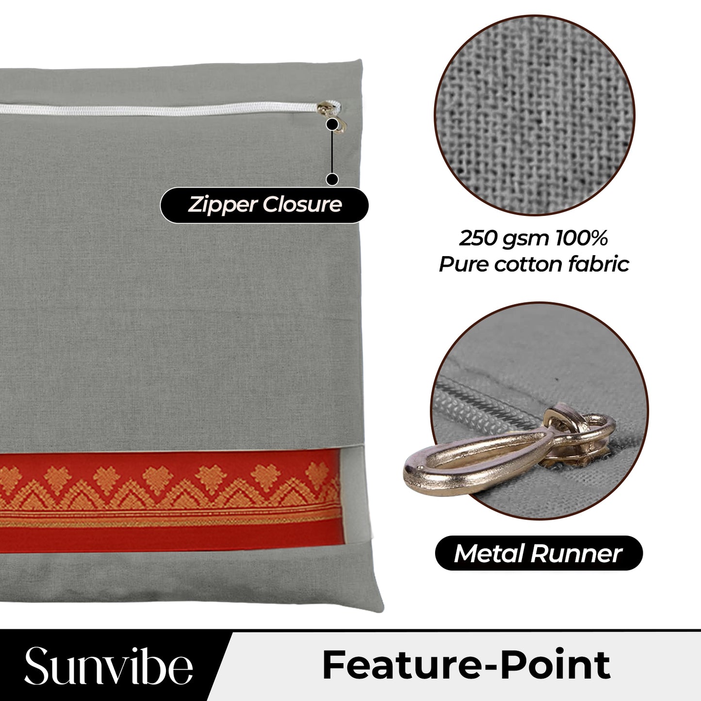 Saree Clothes Bags/Covers/Poches For Storage With Zip Closure (16 X 14 Inches, Grey)