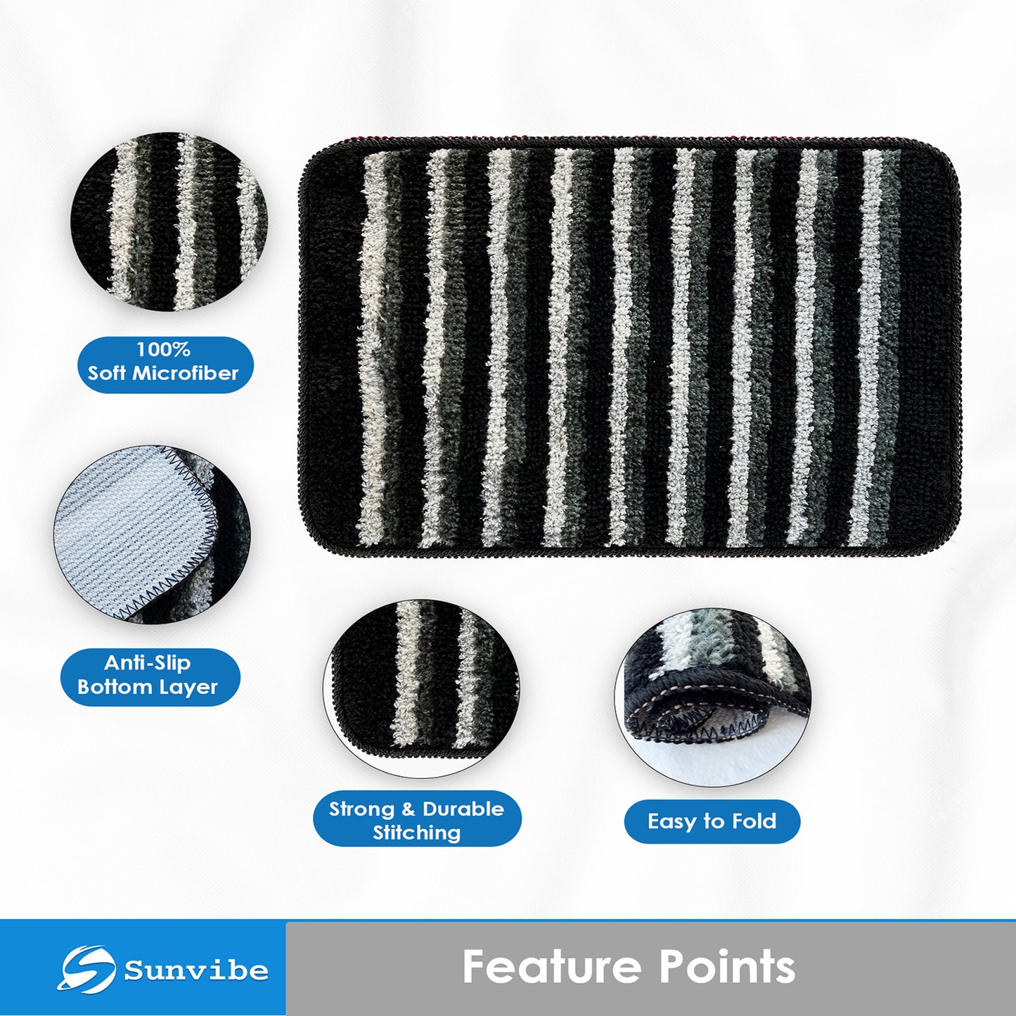 Microfiber Bath Mat  (Black-1 Piece)