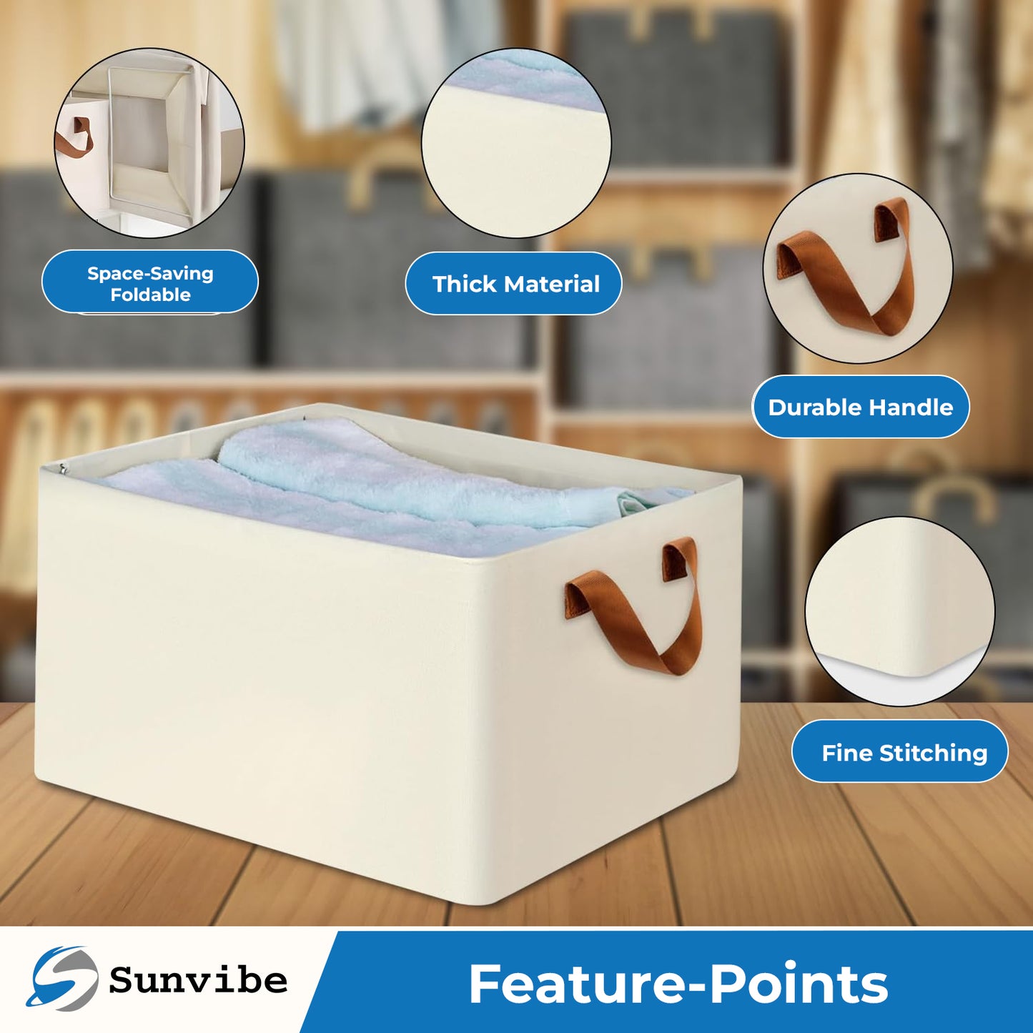 Foldable Wardrobe Organizer with Durable Handle (White)