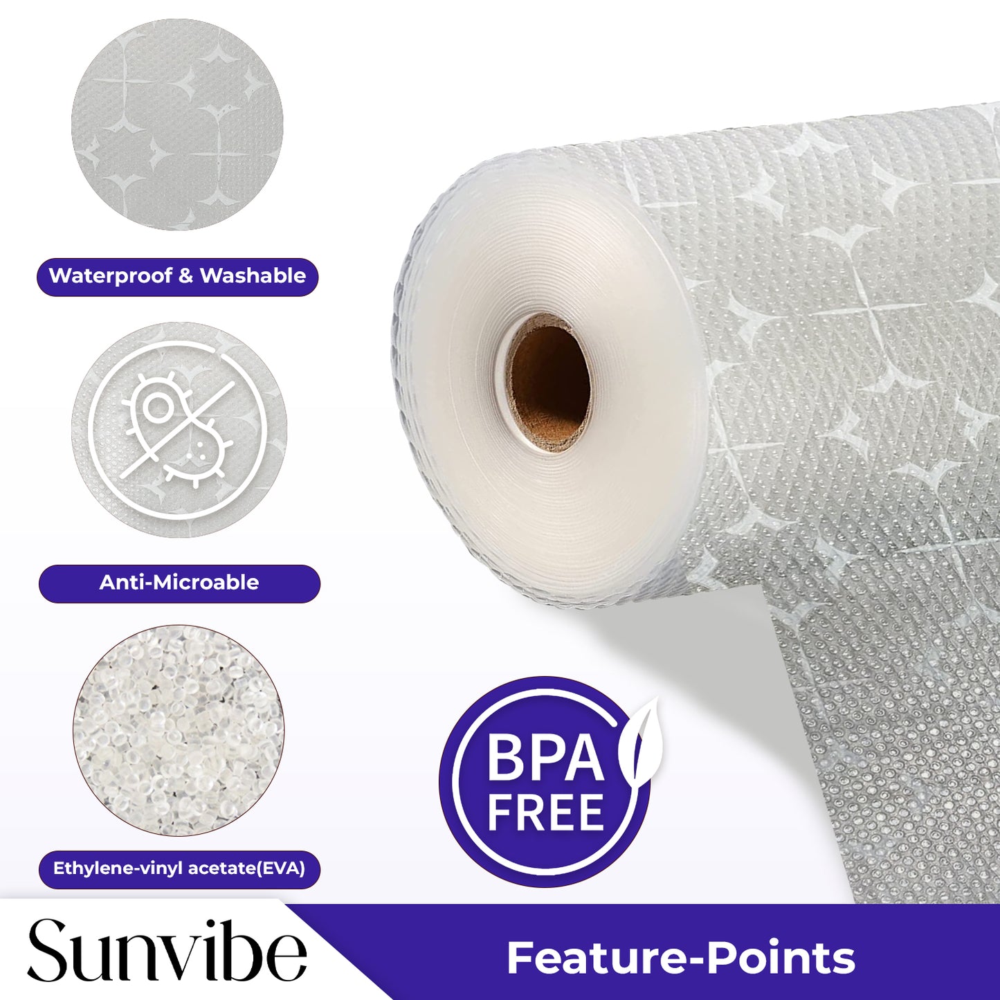 SUNVIBE Printed Shelf Liner – Anti-Slip Mat for Kitchen, Drawers & Fridge (White-Star Design)