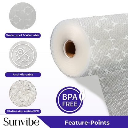 SUNVIBE Printed Shelf Liner – Anti-Slip Mat for Kitchen, Drawers & Fridge (White-Star Design)
