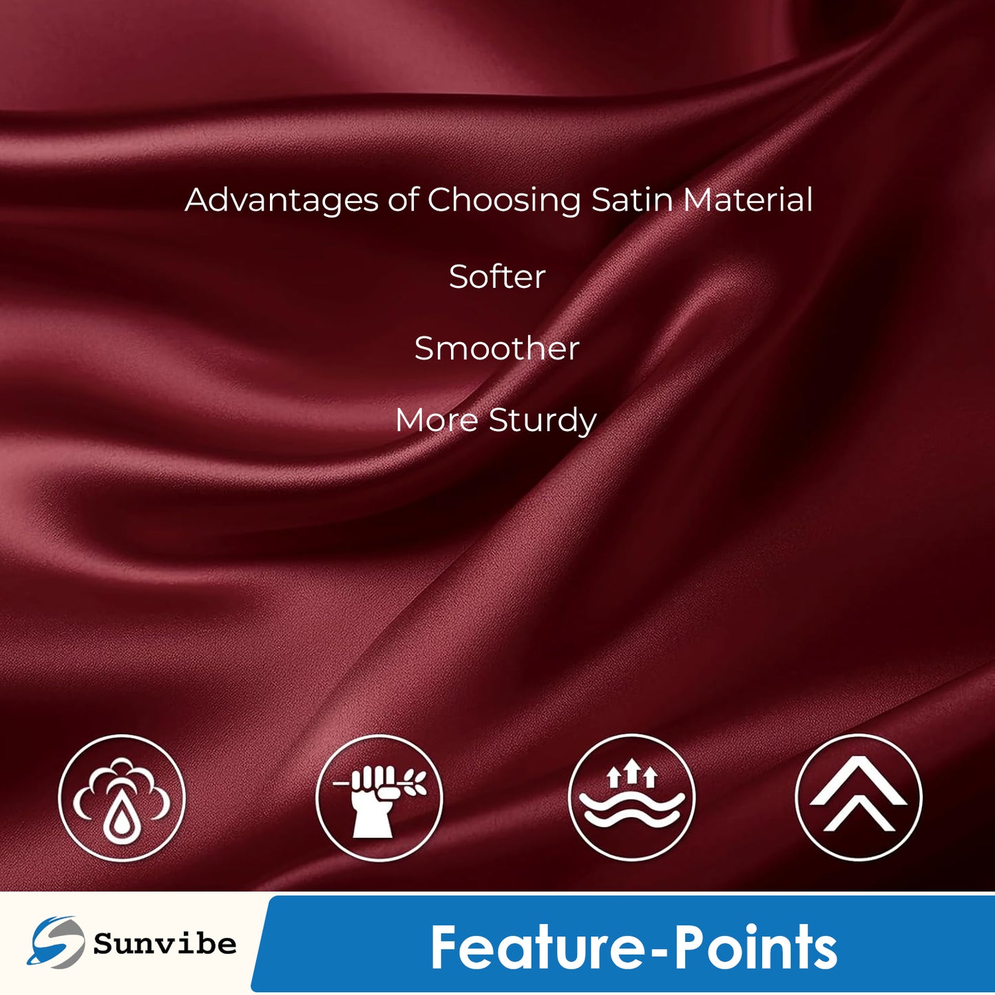 Set of 2 Satin Silk Pillow Covers and 3 Pieces Silk Scrunchies (Maroon)
