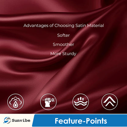 Set of 2 Satin Silk Pillow Covers and 3 Pieces Silk Scrunchies (Maroon)