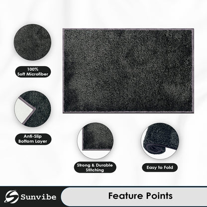 1800 GSM Super Soft Microfiber Bath Mat | Pack of 2 Extra Thick, Quick Dry & Anti-Skid Bathroom Rugs (Grey, 40x60 cm)