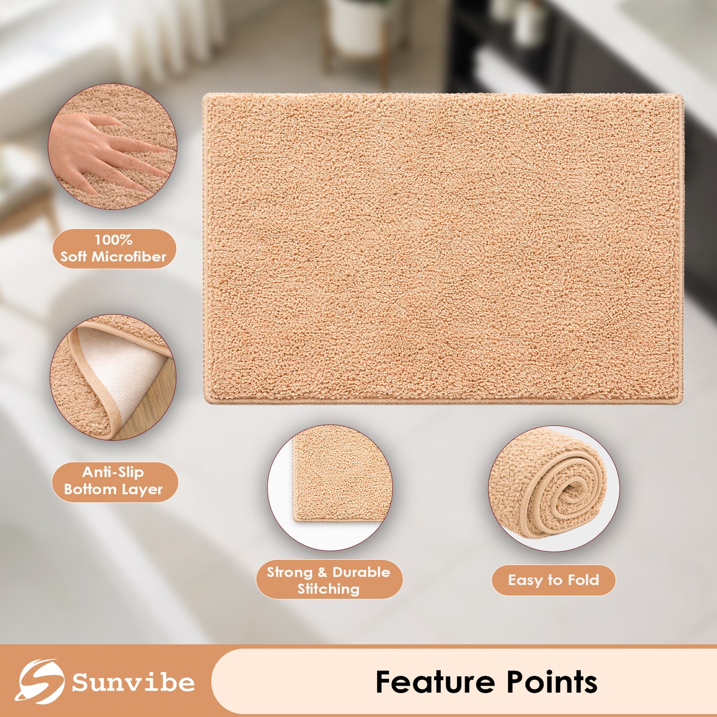 Sunvibe   Premium Microfiber Floor Mat – Super Soft, Highly Absorbent & Quick Dry | Anti-Slip Multipurpose Mat for Bathroom, Kitchen & Bedroom (40 x 60 cm)