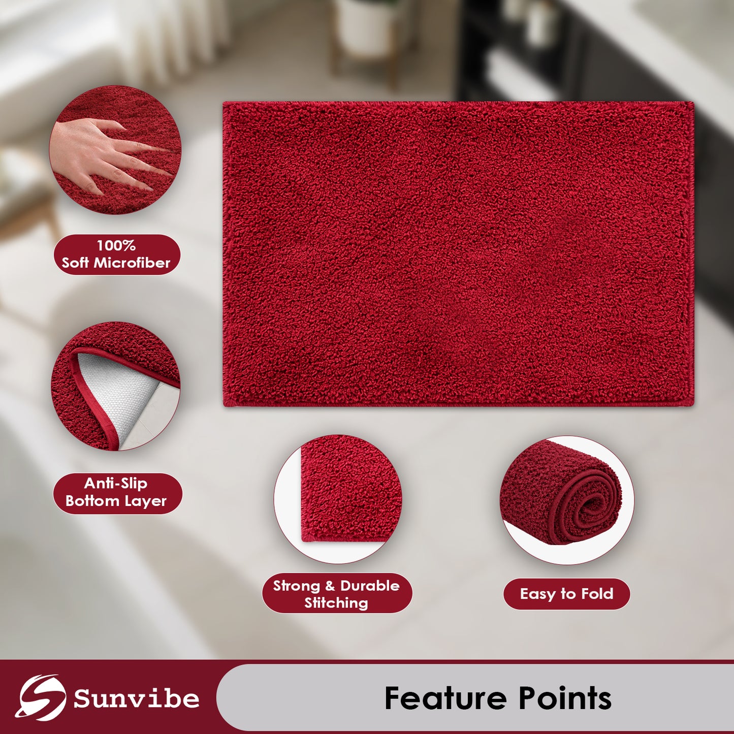 Sunvibe Premium Microfiber Floor Mat – Super Soft, Highly Absorbent & Quick Dry | Anti-Slip Multipurpose Mat for Bathroom, Kitchen & Bedroom (40 x 60 cm)