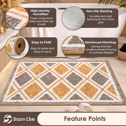 3D Microfiber Floor Mat | Ultra Soft & Super Absorbent Bath Mat | Anti-Slip Backing | Quick Dry Washable Rug for Bathroom, Kitchen & Bedroom (diamond)