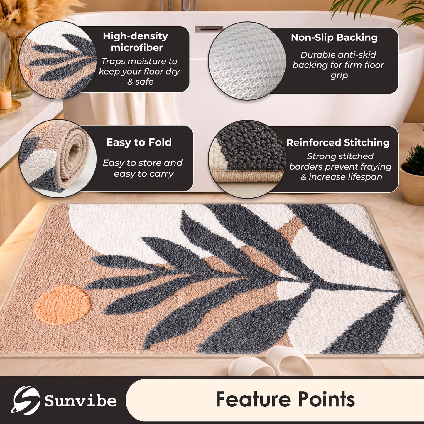3D Microfiber Floor Mat | Ultra Soft & Super Absorbent Bath Mat | Anti-Slip Backing | Quick Dry Washable Rug for Bathroom, Kitchen & Bedroom