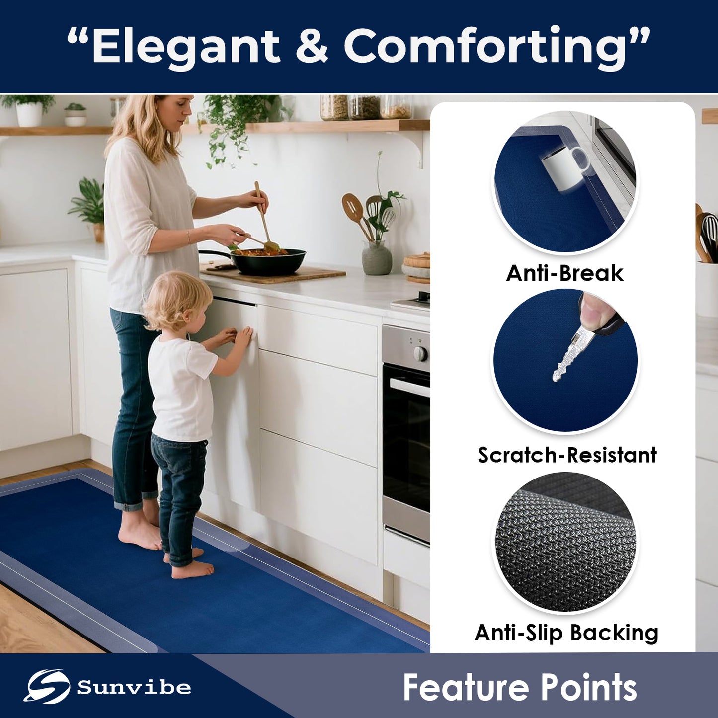 Kitchen Floor Mat 3.5mm (120x40cm & 40x60cm, Blue-2 Pieces)