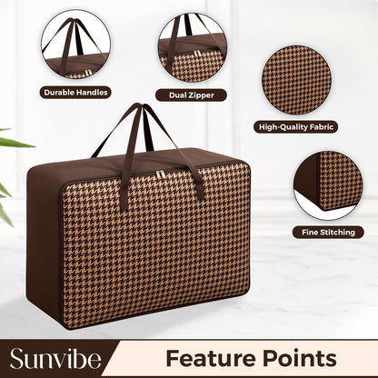 Sunvibe® Large Wardrobe Storage Bag | Heavy Duty Clothes Organizer with Strong Zipper | Foldable Blanket & Saree Storage Bag | Dustproof | Large Capacity