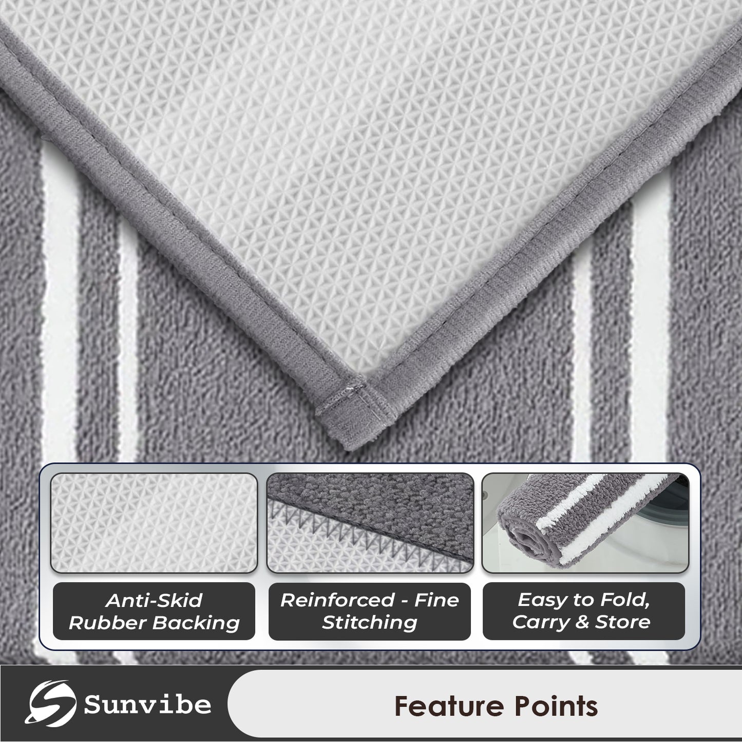 Super Soft Microfiber Bath Mat | Ultra Absorbent & Quick Dry | Anti-Slip Backing | Machine Washable Bathroom Floor Mat
