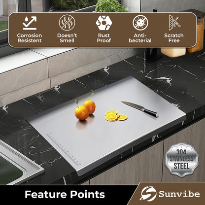 SUNVIBE® Stainless Steel Chopping Board for Kitchen | Heavy-Duty Metal Cutting Board for Vegetables, Fruits & Meat | Rustproof, Hygienic & Easy to Clean | 42x31 cm