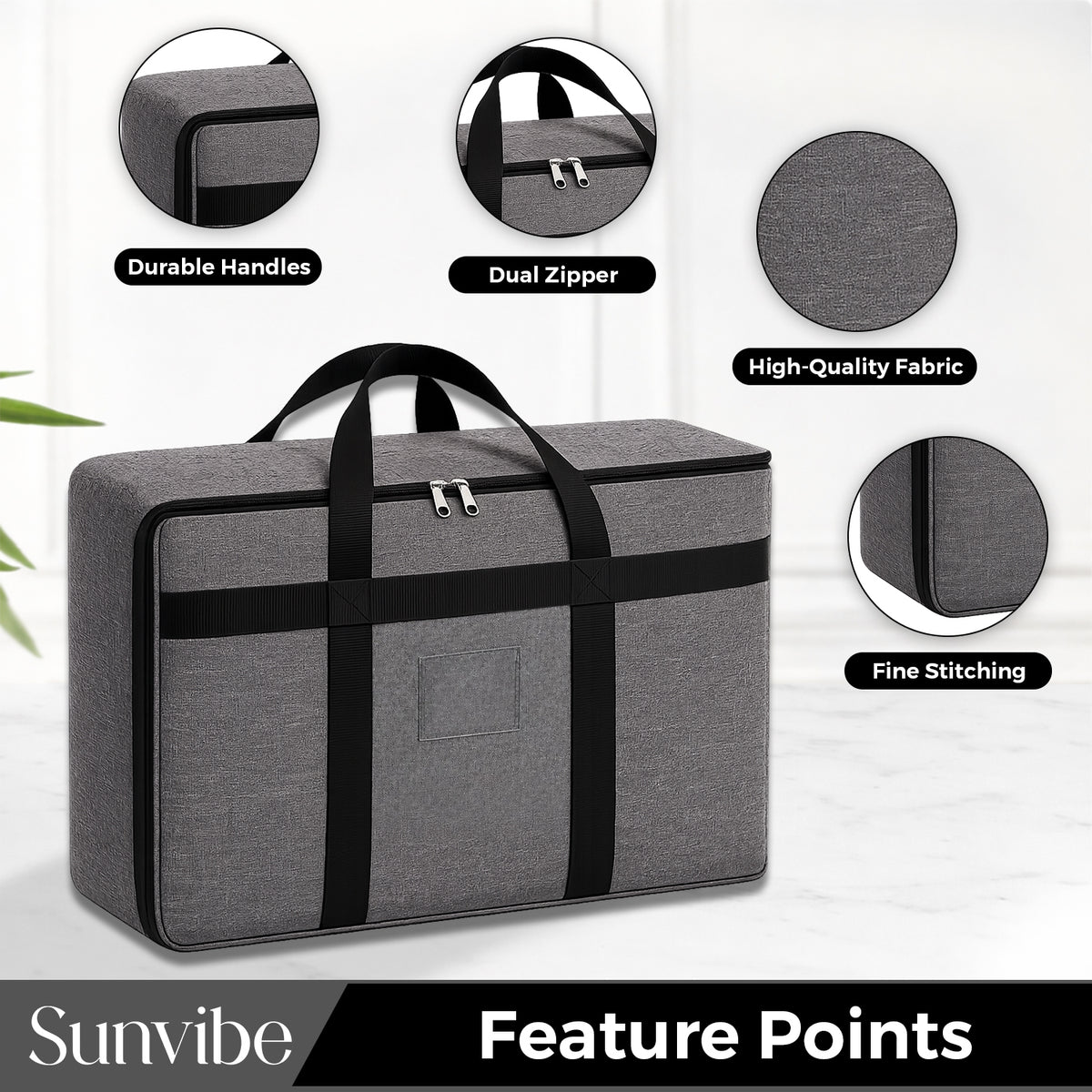 Sunvibe® Large Storage Bag for Clothes, Blankets & Comforters | Foldable Wardrobe Organizer with Strong Handles & Durable Zipper | Dustproof Storage Organizer for Sarees, Quilts, Pillows & Seasonal Clothing | Grey