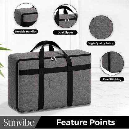 Sunvibe® Large Storage Bag for Clothes, Blankets & Comforters | Foldable Wardrobe Organizer with Strong Handles & Durable Zipper | Dustproof Storage Organizer for Sarees, Quilts, Pillows & Seasonal Clothing | Grey