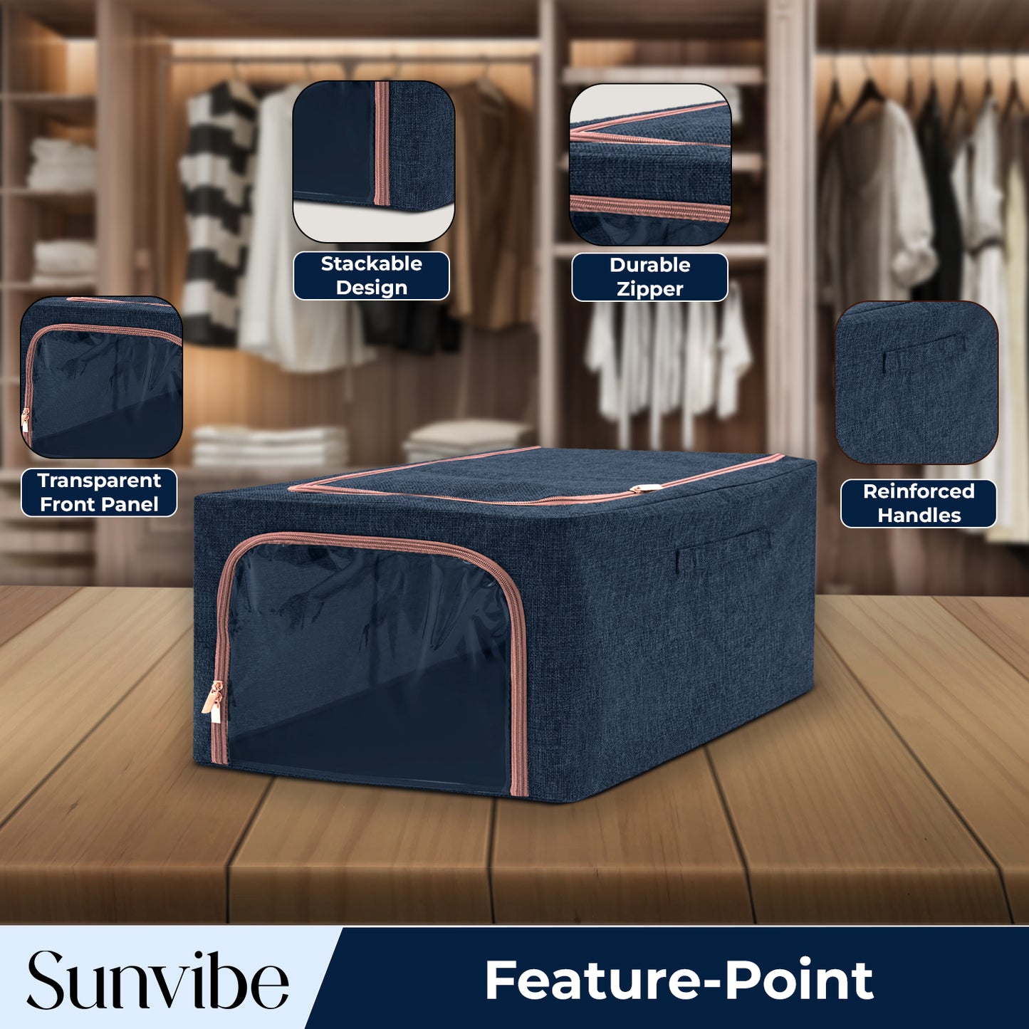 56 L Double-Sided Zipper Storage Box -Blue