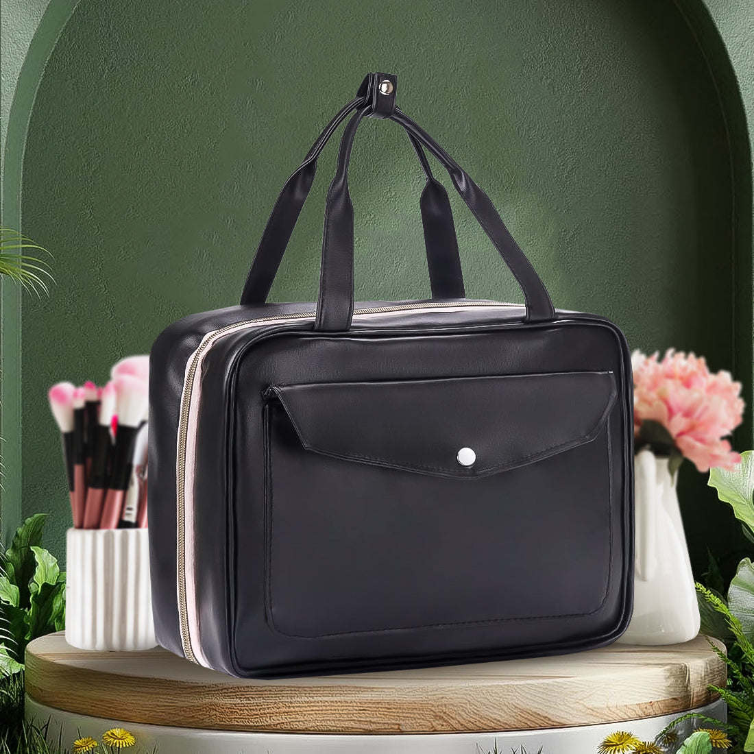 Waterproof PU Leather Hanging Toiletry & Makeup Organizer for Women
