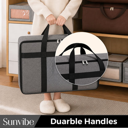 Sunvibe® Large Storage Bag for Clothes, Blankets & Comforters | Foldable Wardrobe Organizer with Strong Handles & Durable Zipper | Dustproof Storage Organizer for Sarees, Quilts, Pillows & Seasonal Clothing | Grey