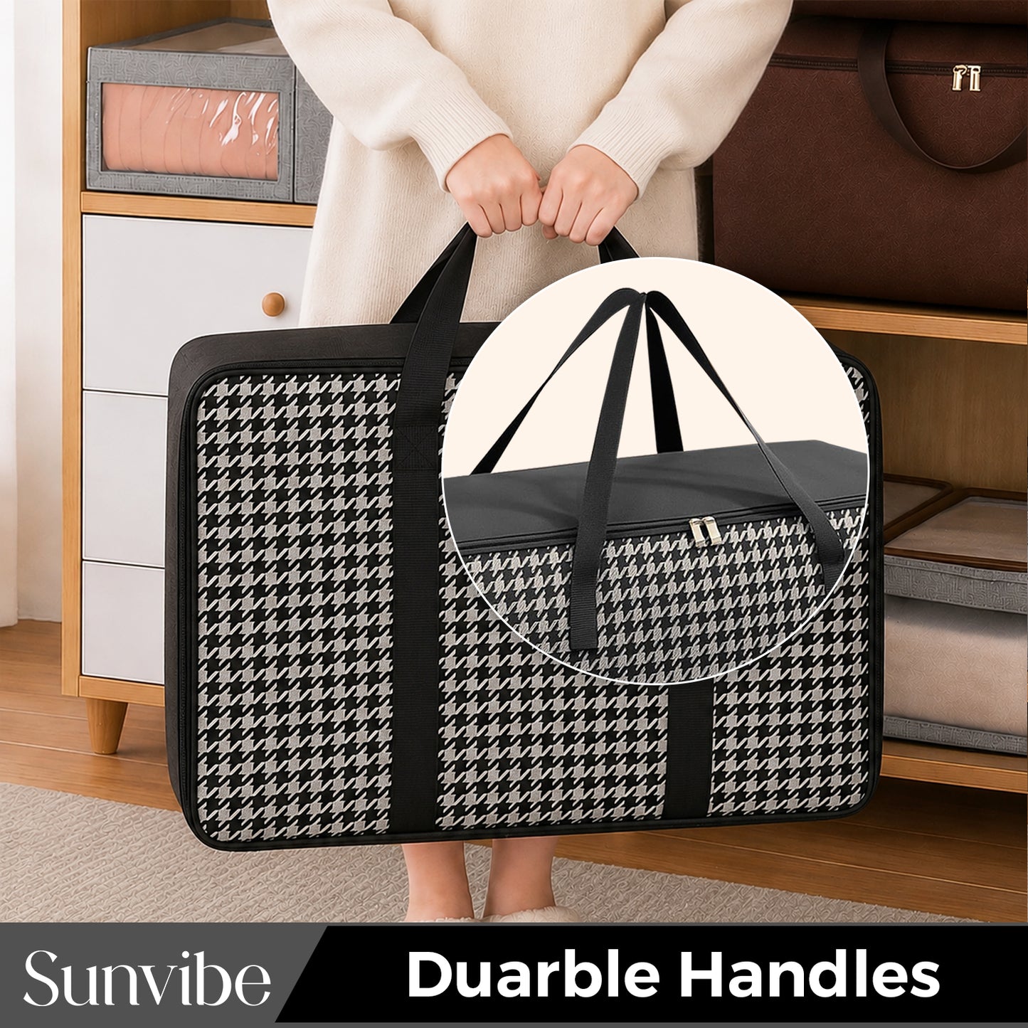 Sunvibe® Large Wardrobe Storage Bag | Heavy Duty Clothes Organizer with Strong Zipper | Foldable Blanket & Saree Storage Bag | Dustproof | Large Capacity