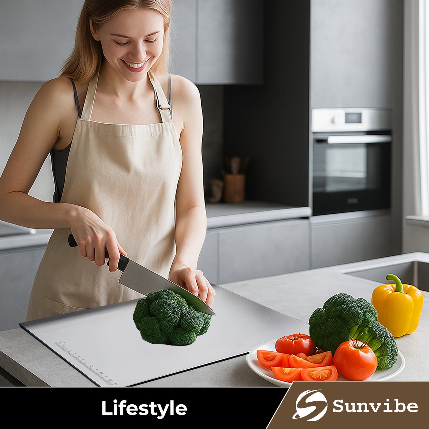 SUNVIBE® Stainless Steel Chopping Board for Kitchen | Heavy-Duty Metal Cutting Board for Vegetables, Fruits & Meat | Rustproof, Hygienic & Easy to Clean | 42x31 cm