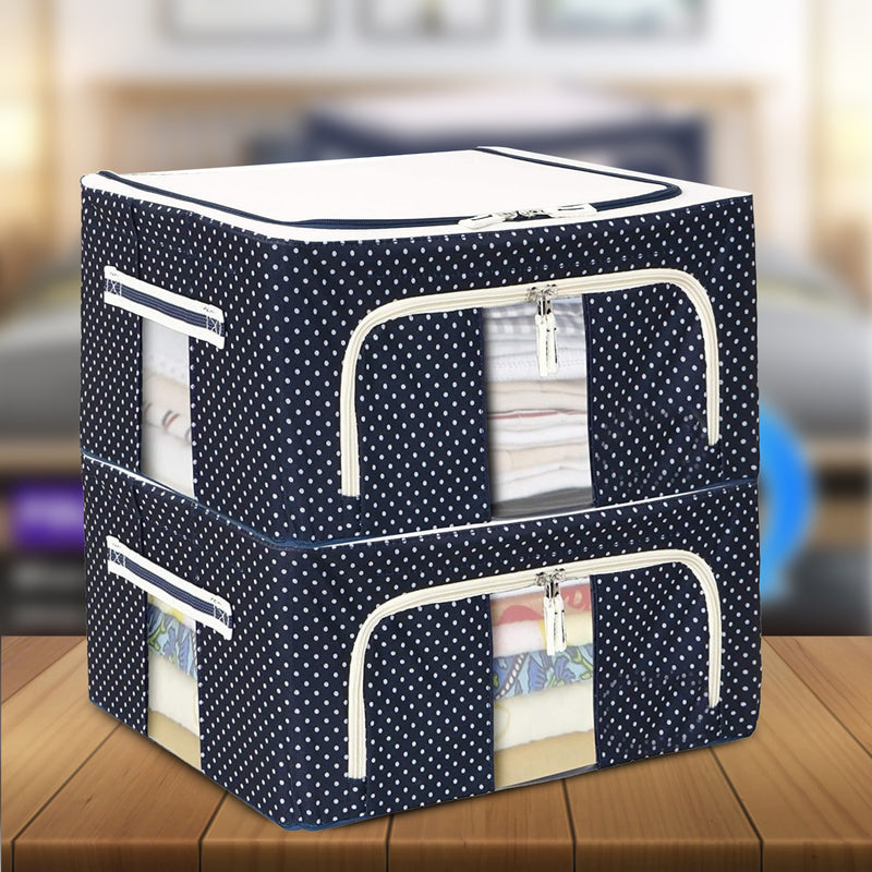 24L Double-Sided Zipper Storage Box – Foldable Organizer for Clothes & More (Blue)