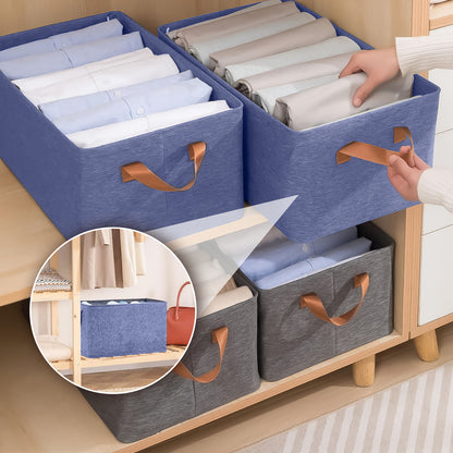 Foldable Wardrobe Organizer with Durable Handle, Stuff Storage Box Closet Drawer Organizers for Clothes, Toys, Books, Blanket (Blue)