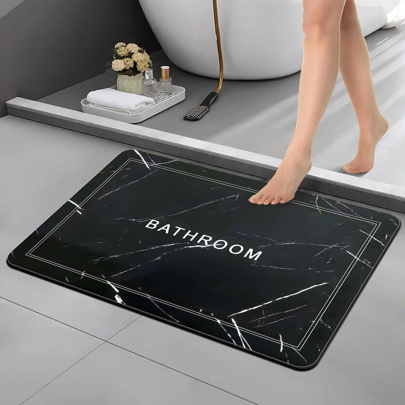 Bathmat 3.5mm Anti-Skid Water Soaking Marble Print Door Mat (Black)