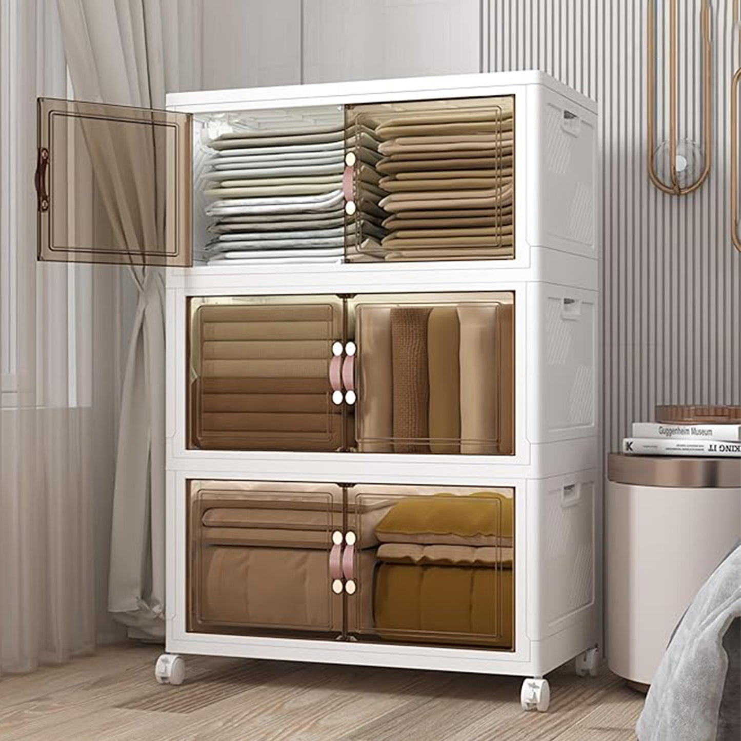 Premium Dual-Door Transparent Storage Cabinet (Pack of 3)