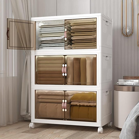 Premium Dual-Door Transparent Storage Cabinet (Pack of 3)