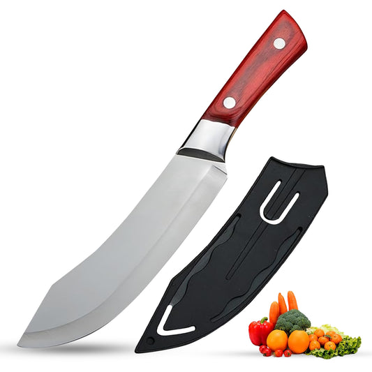 Sunvibe Heavy Duty Chef  Kitchen Knife with Sheath | High Carbon Steel Butcher Cleaver | Meat, Bone, Fish & Vegetable Chopper Knife | Professional Kitchen Knife with Wooden Handle (1 Piece)