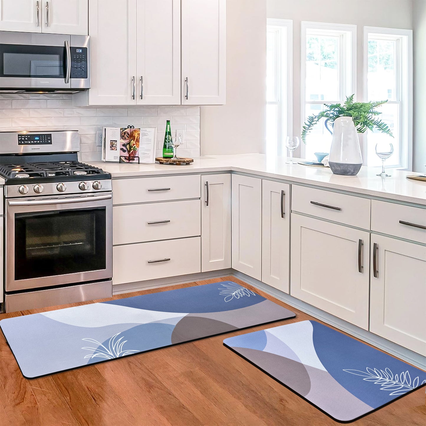 Kitchen Floor Mat 3.5mm (120x40cm & 40x60cm, Leaf Print-2 Pieces)