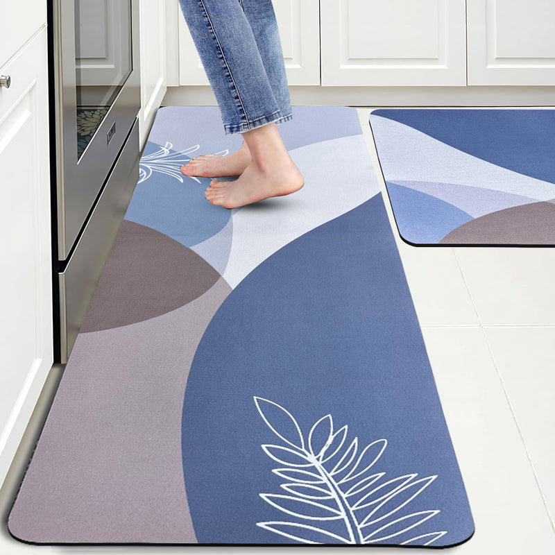 Kitchen Floor Mat 3.5mm (120x40cm & 40x60cm, Leaf Print-2 Pieces)
