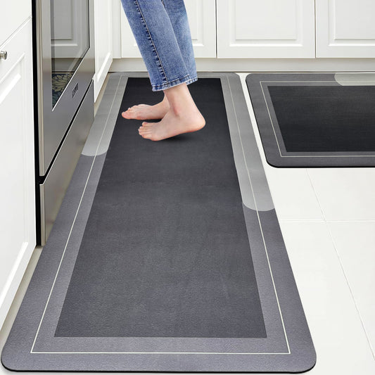 Kitchen Floor Mat 3.5mm (120x40cm & 40x60cm, Grey-2 Pieces)