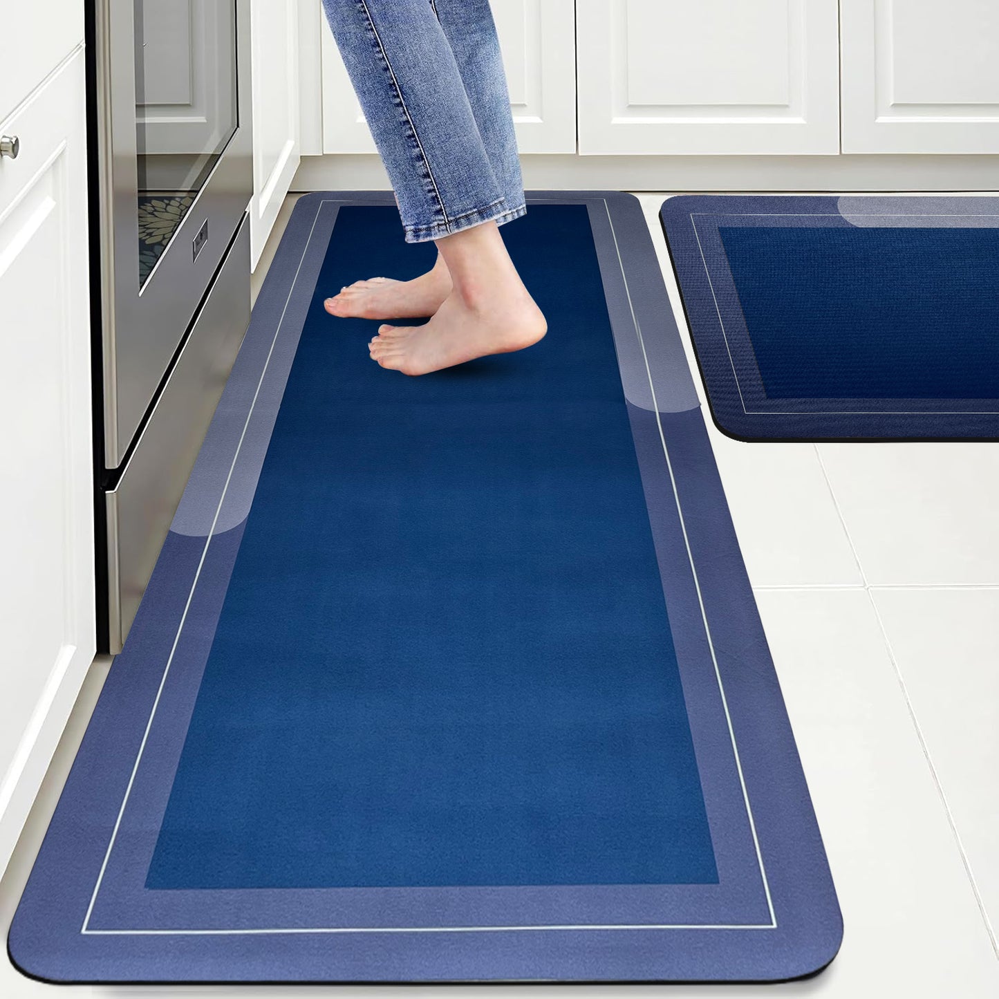 Kitchen Floor Mat 3.5mm (120x40cm & 40x60cm, Blue-2 Pieces)