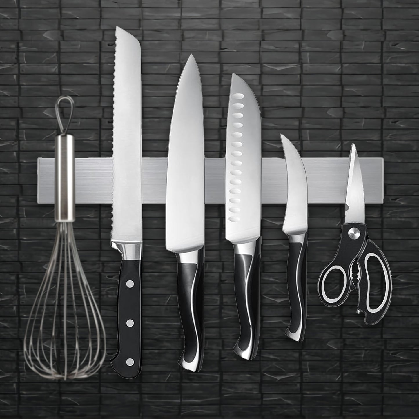 Sunvibe Magnetic Knife Strip – Wall Mounted Knife Bar with Strong Magnet | Adhesive Mount, No Drilling | Space-Saving Kitchen Organizer & Multi-Purpose Tool Holder for Home & Restaurant