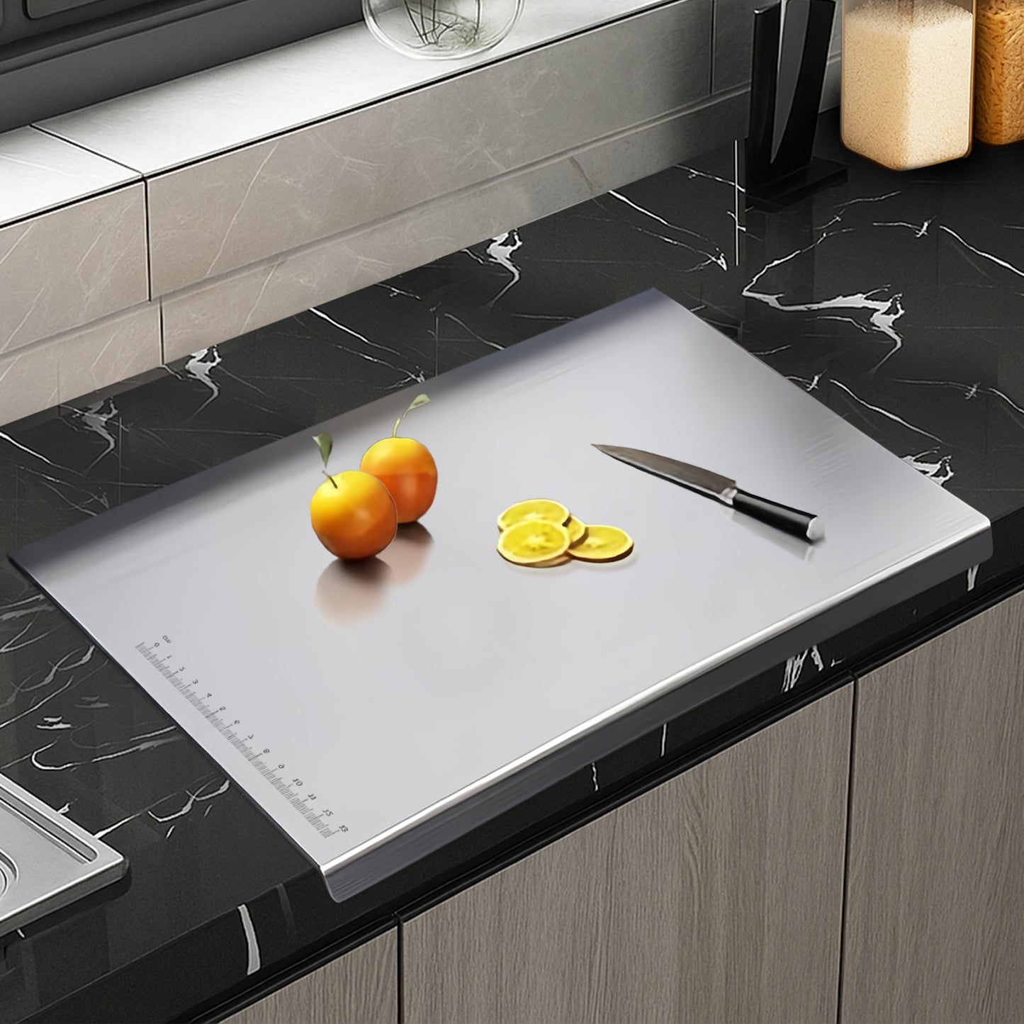 SUNVIBE® Stainless Steel Chopping Board for Kitchen | Heavy-Duty Metal Cutting Board for Vegetables, Fruits & Meat | Rustproof, Hygienic & Easy to Clean | 42x31 cm