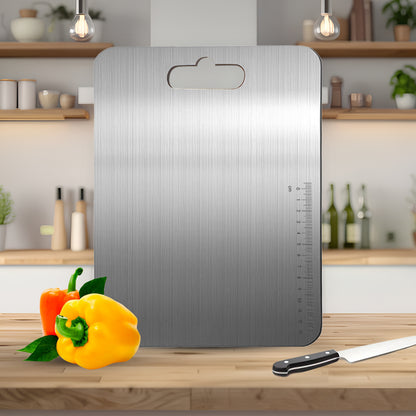 SUNVIBE® Stainless Steel Cutting Board with Handle | Durable, Rustproof & Hygienic Kitchen Worktop for Vegetables, Fruits & Meat