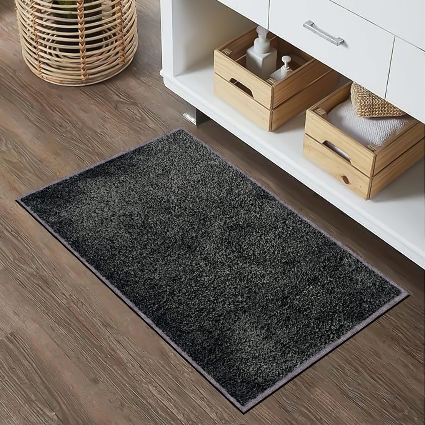1800 GSM Super Soft Microfiber Bath Mat | Pack of 2 Extra Thick, Quick Dry & Anti-Skid Bathroom Rugs (Grey, 40x60 cm)