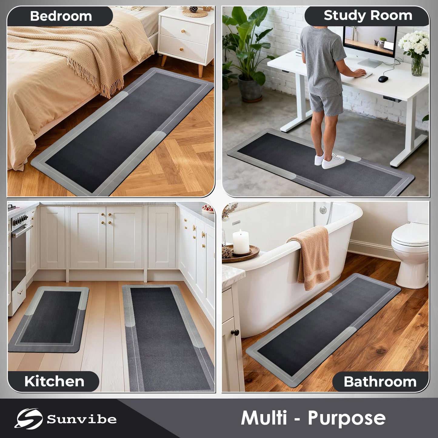 Kitchen Floor Mat 3.5mm (120x40cm & 40x60cm, Grey-2 Pieces)