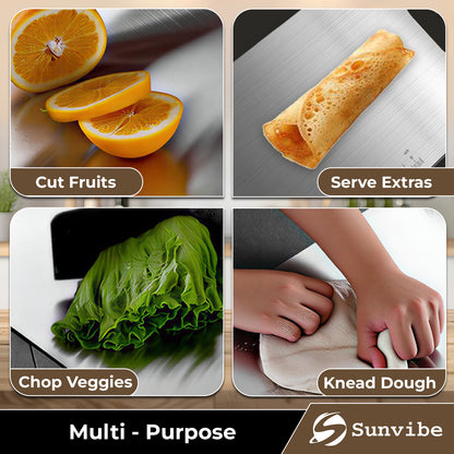 SUNVIBE® Stainless Steel Cutting Board with Handle | Durable, Rustproof & Hygienic Kitchen Worktop for Vegetables, Fruits & Meat