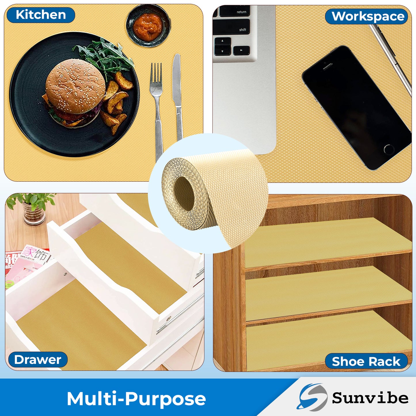 Drawer Cabinet Almirah Mat (45cm X 500cm) Waterproof Washable Mats (Ivory)
