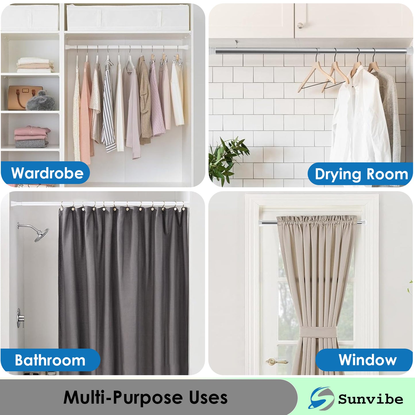 Extendable Black Shower Curtain Tension Rod – Non-Drilling & Anti-Skid