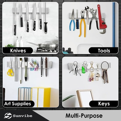 Sunvibe Magnetic Knife Strip – Wall Mounted Knife Bar with Strong Magnet | Adhesive Mount, No Drilling | Space-Saving Kitchen Organizer & Multi-Purpose Tool Holder for Home & Restaurant