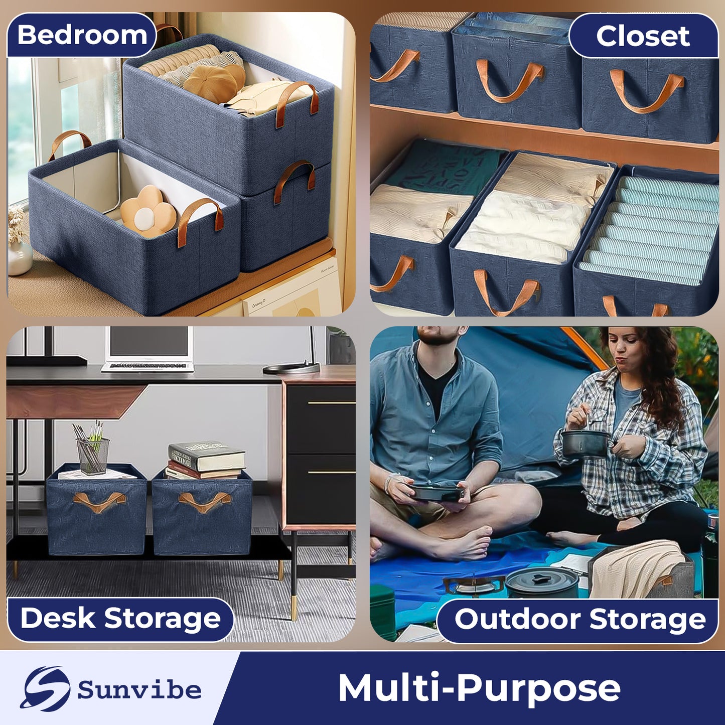 Foldable Wardrobe Organizer with Durable Handle, Stuff Storage Box Closet Drawer Organizers for Clothes, Toys, Books, Blanket (Blue)