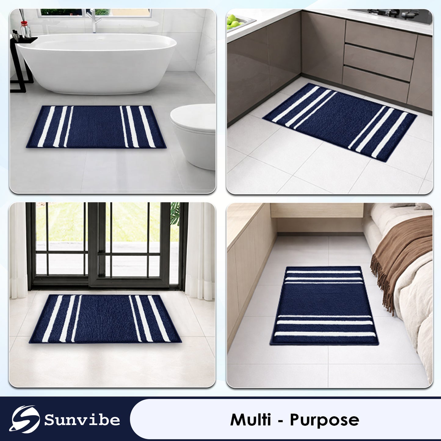 Super Soft Microfiber Bath Mat | Ultra Absorbent & Quick Dry | Anti-Slip Backing | Machine Washable Bathroom Floor Mat