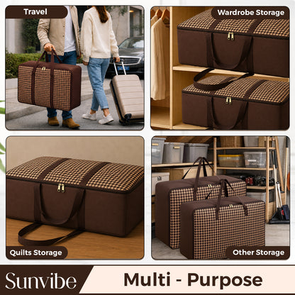 Sunvibe® Large Wardrobe Storage Bag | Heavy Duty Clothes Organizer with Strong Zipper | Foldable Blanket & Saree Storage Bag | Dustproof | Large Capacity