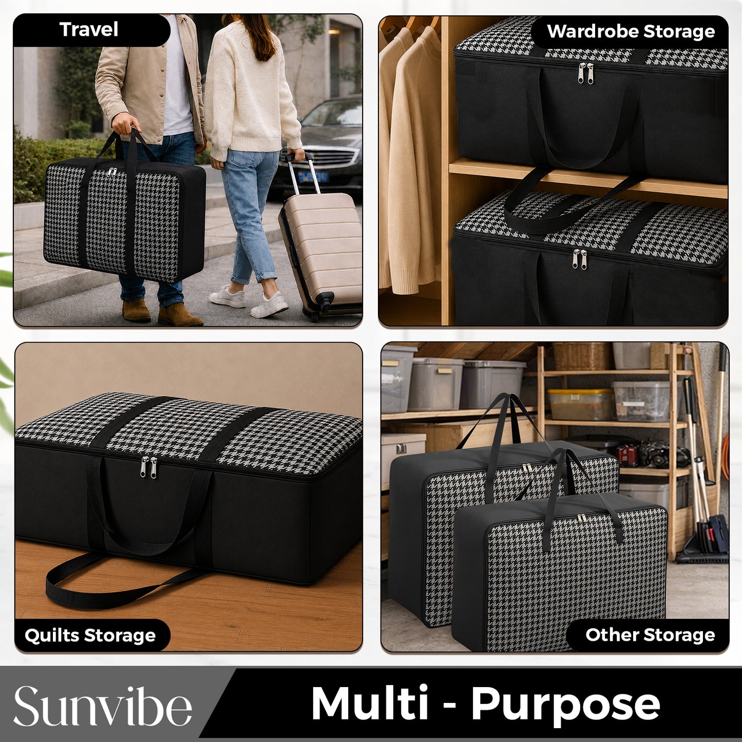 Sunvibe® Large Wardrobe Storage Bag | Heavy Duty Clothes Organizer with Strong Zipper | Foldable Blanket & Saree Storage Bag | Dustproof | Large Capacity