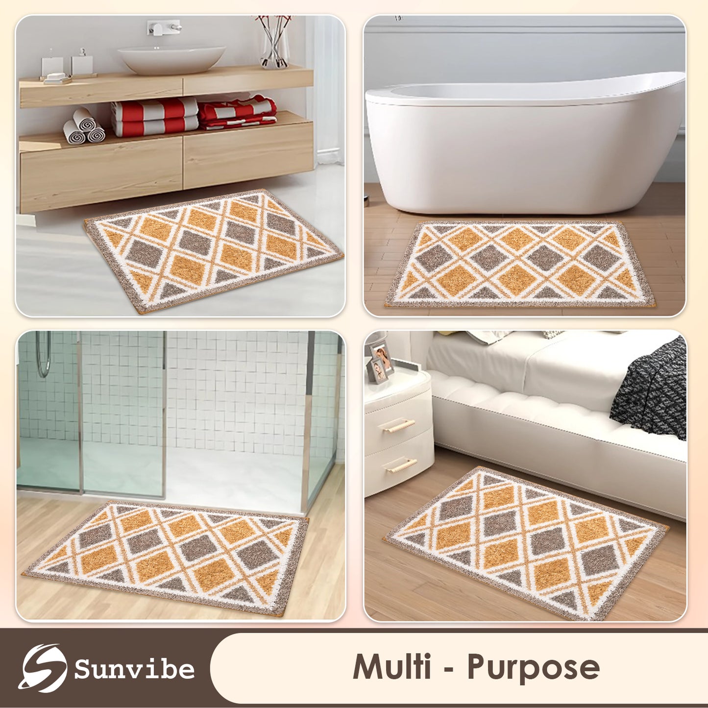 3D Microfiber Floor Mat | Ultra Soft & Super Absorbent Bath Mat | Anti-Slip Backing | Quick Dry Washable Rug for Bathroom, Kitchen & Bedroom (diamond)