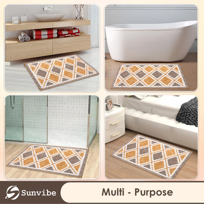 3D Microfiber Floor Mat | Ultra Soft & Super Absorbent Bath Mat | Anti-Slip Backing | Quick Dry Washable Rug for Bathroom, Kitchen & Bedroom (diamond)