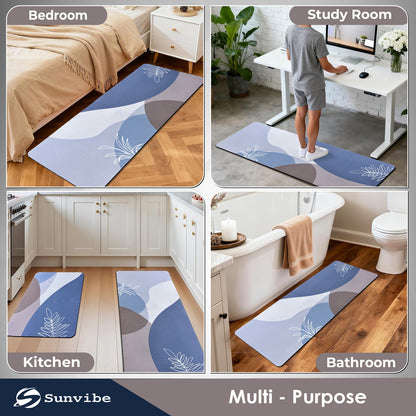 Kitchen Floor Mat 3.5mm (120x40cm & 40x60cm, Leaf Print-2 Pieces)