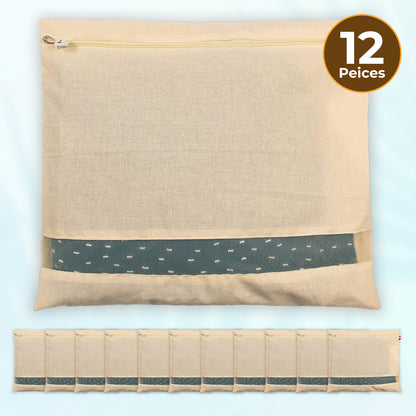 Saree Clothes Bags/Covers/Poches For Storage With Zip Closure (16 X 14 Inches, Beige)